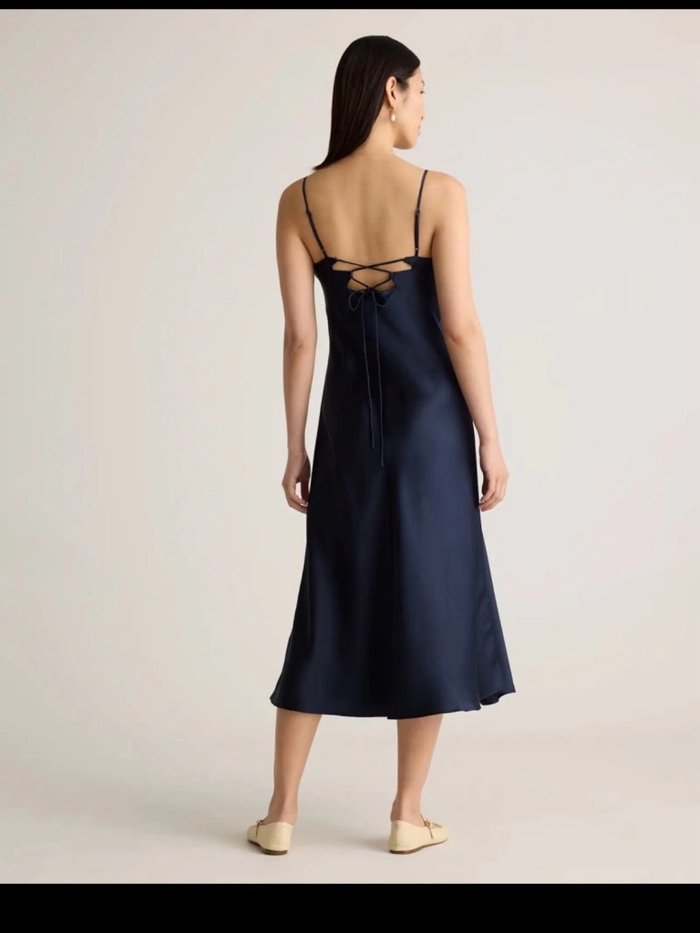 Quince Black Silk Midi Slip Dress with Front Cutout - Picture 2 of 7
